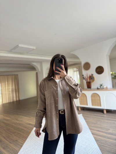 ÇITÇITLI TEK CEP OVERSİZE SÜET GÖMLEK