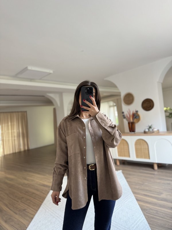 ÇITÇITLI TEK CEP OVERSİZE SÜET GÖMLEK