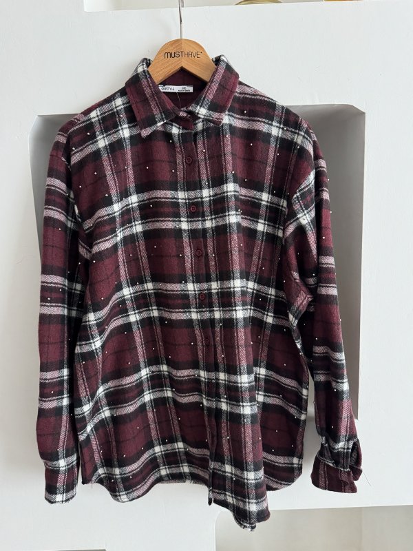 EKOSE GÜMÜŞ BONCUK ÇAKIM ODUNCU PAMUK GÖMLEK