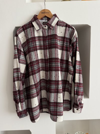 BORDO BONCUK ÇAKIM EKOSE ODUNCU PAMUK GÖMLEK