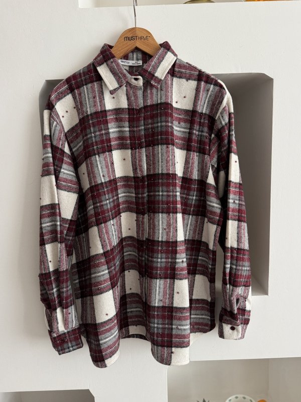 BORDO BONCUK ÇAKIM EKOSE ODUNCU PAMUK GÖMLEK