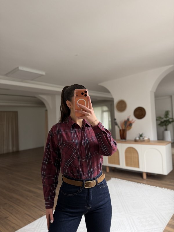 TEK CEP ETEĞİ PÜSKÜL ÇİZGİLİ PAMUK GÖMLEK