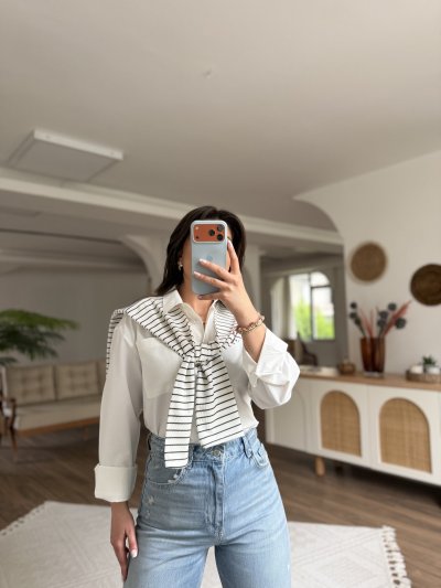 OMUZ ÇİZGİLİ ATKI POPLİN SALAŞ GÖMLEK