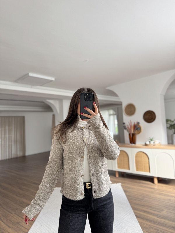 BİSİKLET YAKA CEPLİ BUKET GOLD DÜĞME VİSKON HIRKA