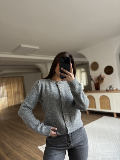 BİSİKLET YAKA GOLD DÜĞME YÜN KARIŞIM HIRKA