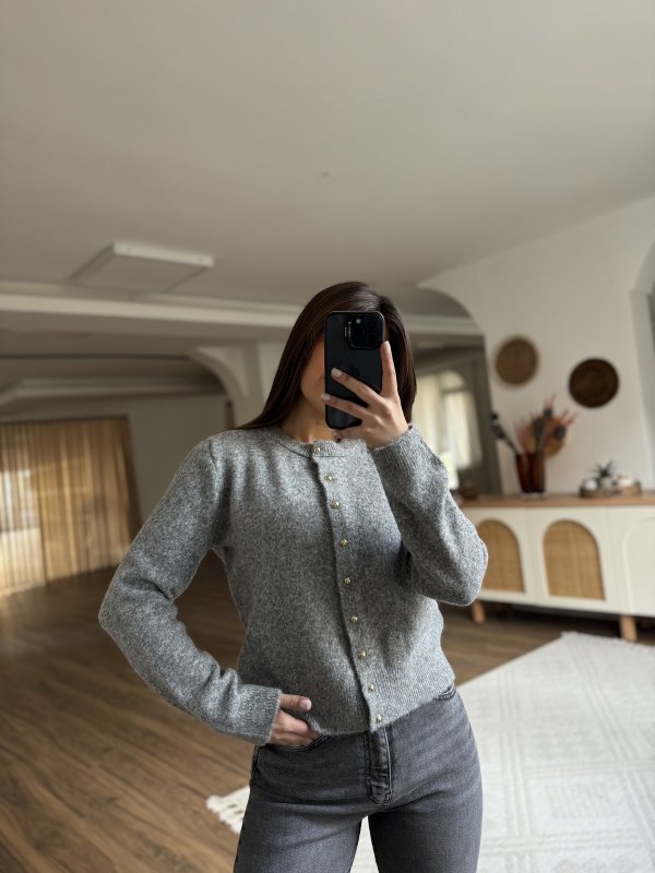 BİSİKLET YAKA GOLD DÜĞME YÜN KARIŞIM HIRKA