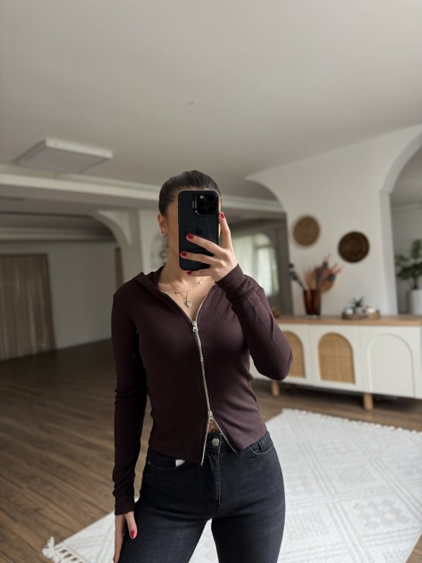 KAPÜŞONLU ÇİFT YÖN FERMUAR FİTİLLİ İNCE PAMUK HIRKA