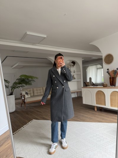 ARKA YIRTMAÇ SİLVER DÜĞME KRUVAZE KAŞE KABAN