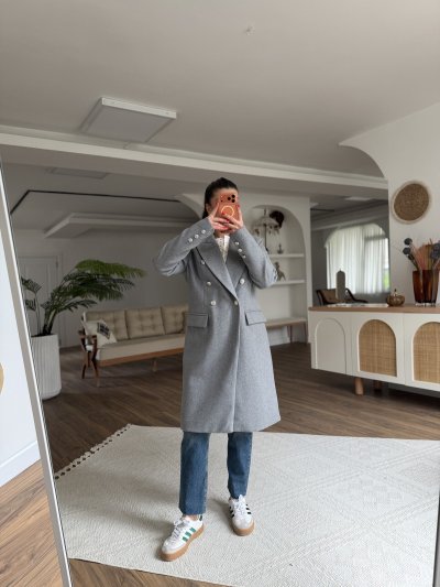 ARKA YIRTMAÇ SİLVER DÜĞME KRUVAZE KAŞE KABAN