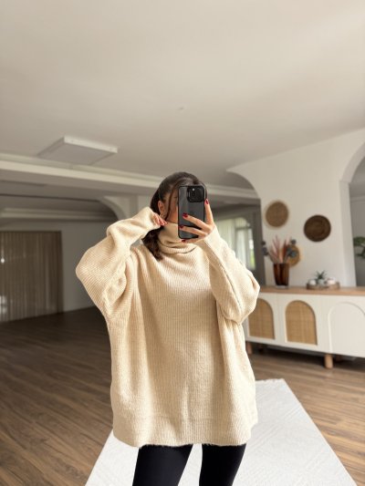 BALIKÇI YAKA OVERSİZE KAZAK