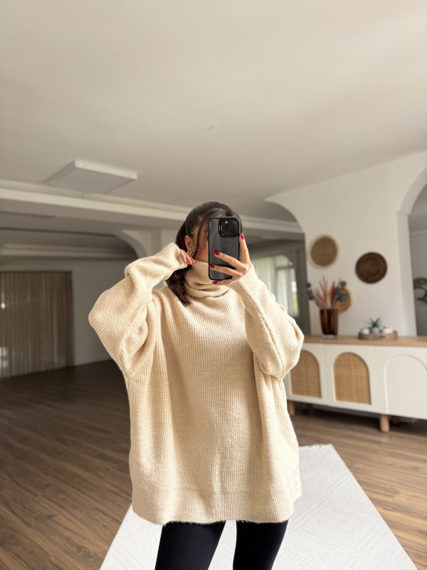 BALIKÇI YAKA OVERSİZE KAZAK