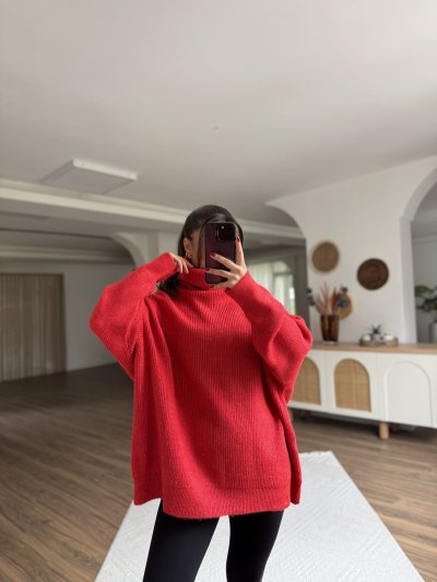 BALIKÇI YAKA OVERSİZE KAZAK