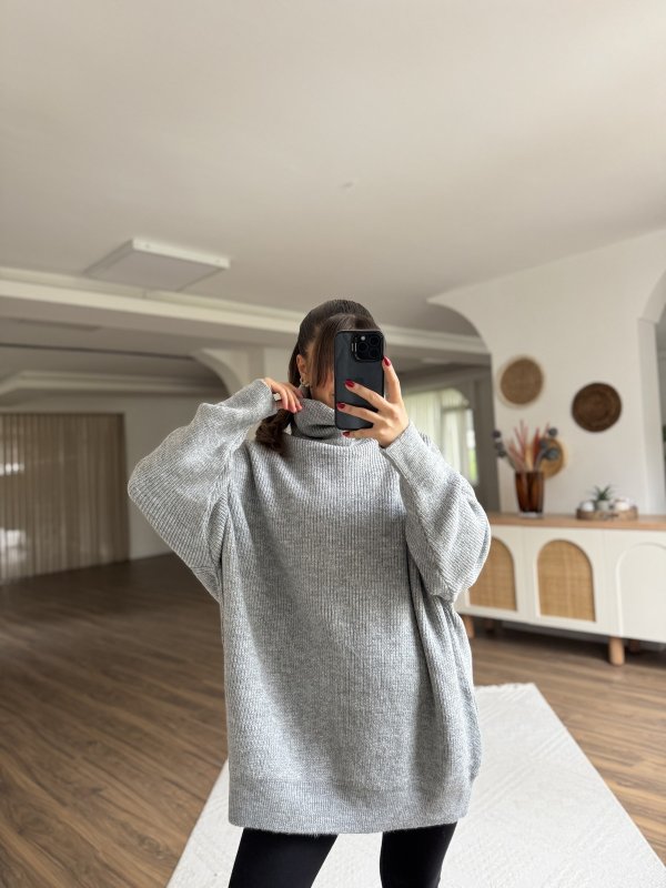 BALIKÇI YAKA OVERSİZE KAZAK