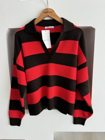 POLO V YAKA KALIN ŞERİTLİ KAZAK