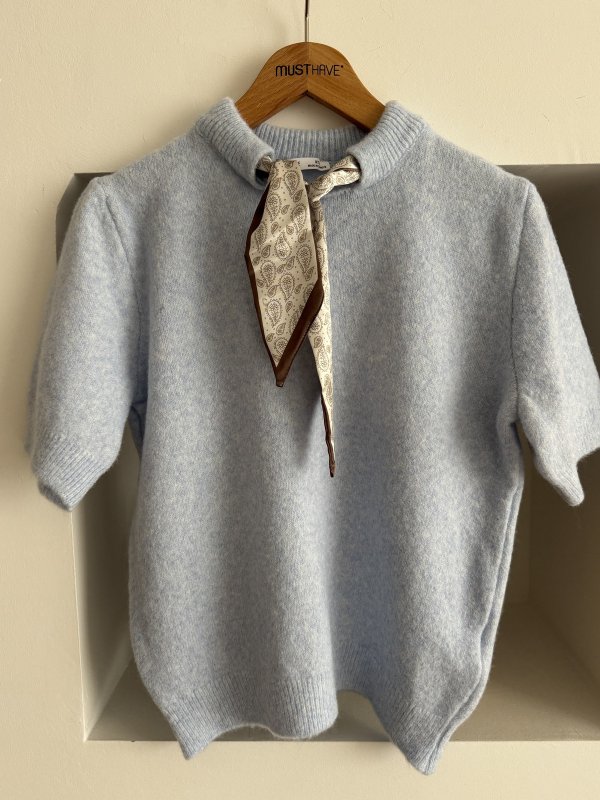 FULARLI KISA KOL YÜN KARIŞIM KAZAK