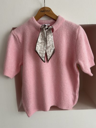 FULARLI KISA KOL YÜN KARIŞIM KAZAK