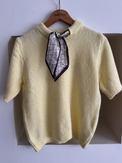 FULARLI KISA KOL YÜN KARIŞIM KAZAK