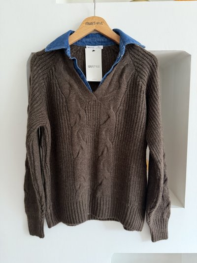 JEAN YAKA REGLAN KOL SAÇ ÖRGÜ KAZAK