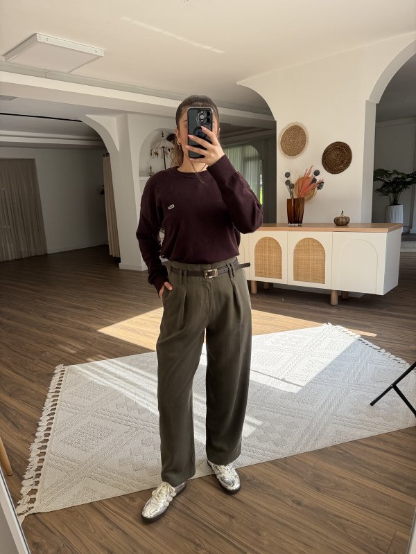 TENSEL KUMAŞ TEK PİLE CEPLİ KÖPRÜLÜ PANTOLON