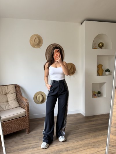 YAN ÇİFT ŞERİT TEK PİLE YÜKSEK BEL LİKRALI PANTOLON