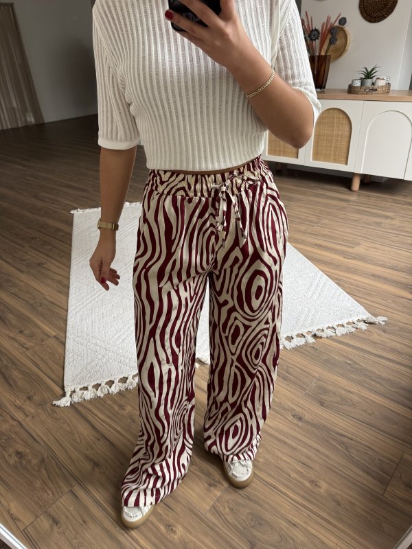 ZEBRA DESEN CEPLİ BEL LASTİK VİSKON PANTOLON