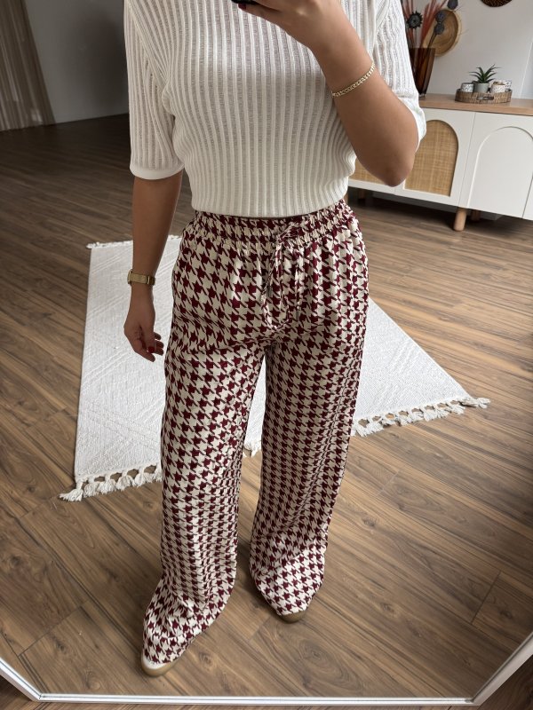 KAZAYAĞI DESEN BEL LASTİK CEPLİ VİSKON SATEN PANTOLON