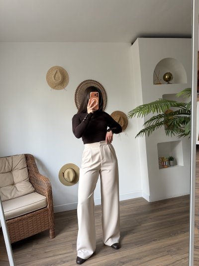 TEK PİLE YÜKSEK BEL BOL PAÇA LİKRALI PANTOLON