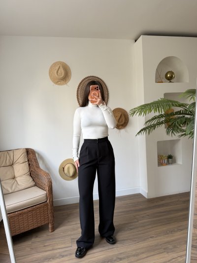 TEK PİLE YÜKSEK BEL BOL PAÇA LİKRALI PANTOLON