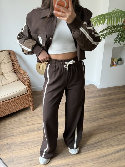 BEL LASTİK CEPLİ YAZI ŞERİT BOL PAÇA VİSKON LİKRALI PANTOLON