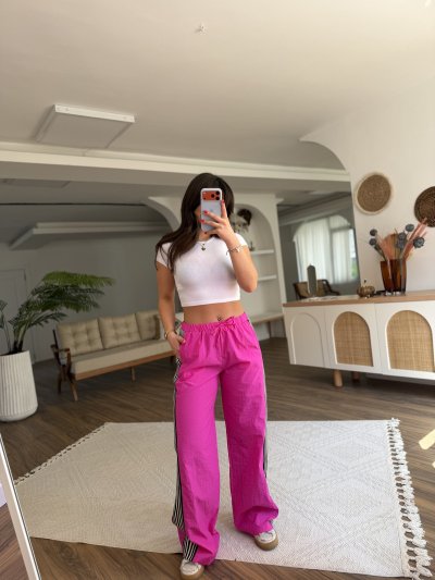 YAN ŞERİT DOKUMA BEL LASTİK PARAŞÜT PANTOLON