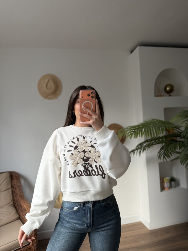 TRİKO ÇİÇEK DETAY YAZI BASKI PAMUK SWEAT