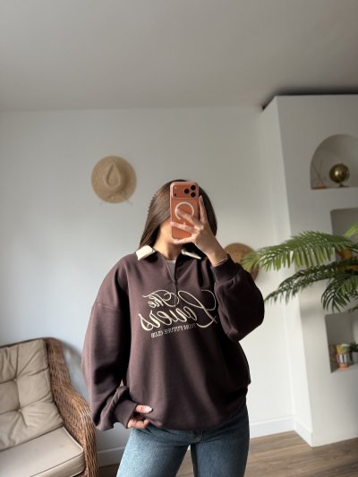 THE LOVERS YAZI NAKIŞ YAKALI FERMUARLI PAMUK SALAŞ SWEAT