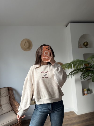 CHERRY VİBES YAZI NAKIŞ ARKA DETAY PAMUK SALAŞ SWEAT