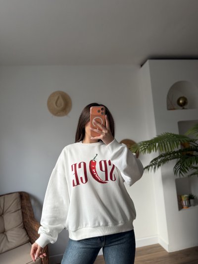 SPİCE YAZI BASKI ARKA DETAY PAMUK SALAŞ SWEAT