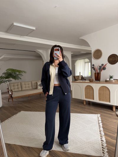 RENK GARNİLİ DİK YAKA SPOR CEKET EŞOFMAN TAKIM