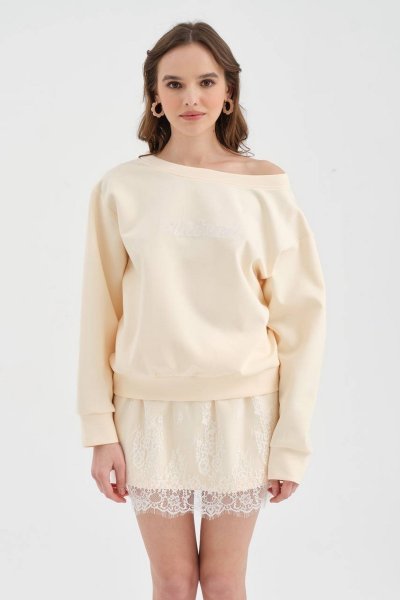 KAYIK YAKA ETEĞİ DANTEL KAT PAMUK SWEAT ETEK TAKIM