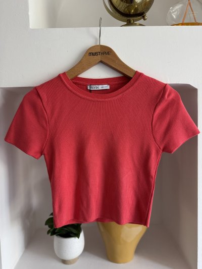 BİSİKLET YAKA KISA KOL VİSKON CROP TRİKO