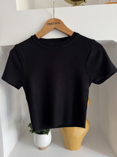 BİSİKLET YAKA KISA KOL VİSKON CROP TRİKO