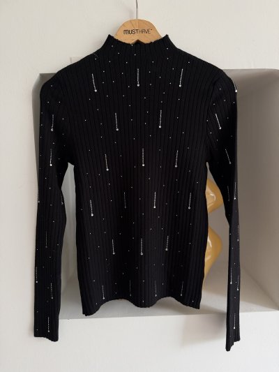 DİK YAKA TAŞ SERPME FİTİLLİ VİSKON TRİKO