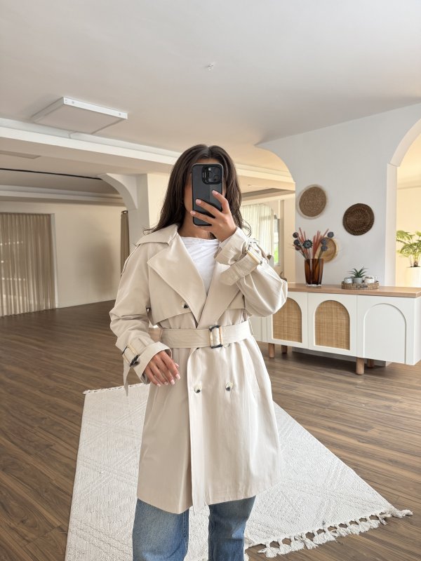 OMUZ VE KOL BRİT ARA BOY ÖN ARKA KAPAKLI VİSKON TRENÇ