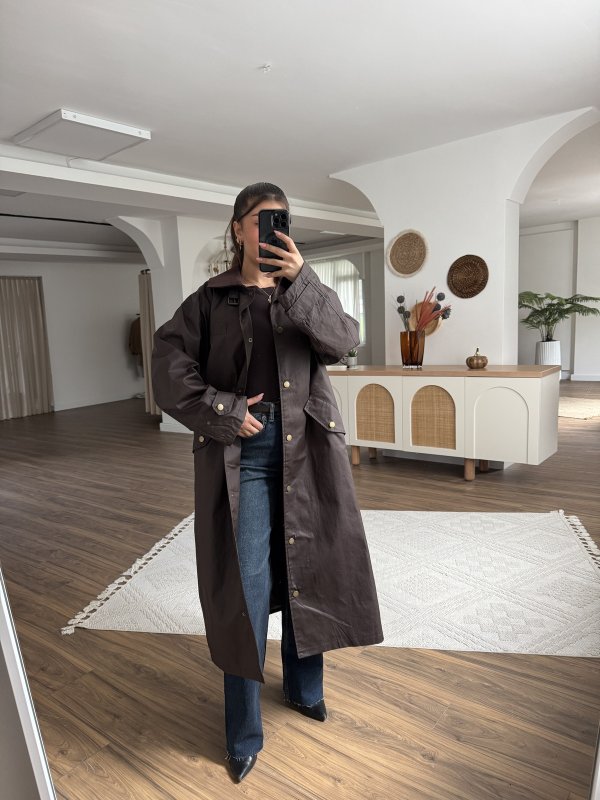 BARBOUR KADİFE YAKA ASTARLI UZUN KAPLAMA UZUN TRENÇ