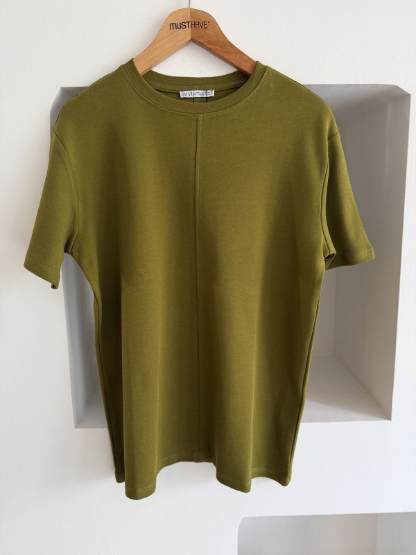 ÖN DİKİŞ DETAY BİSİKLET YAKA PAMUK TİŞÖRT