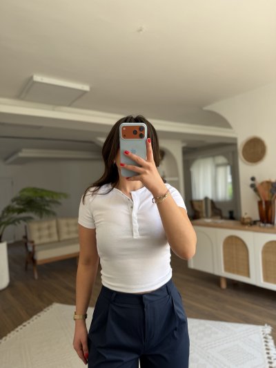 ÇITÇIT DÜĞMELİ KISA KOL PAMUK MODAL TİŞÖRT